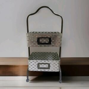 2 Tier Rustic Industrial Office Kitchen Basket Galvanized Metal 19" Storage